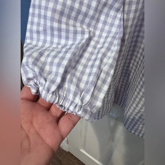 Gingham Lavender and White Blouse with Puff Sleeves cottagecore coastal cowgirl - Picture 5 of 10